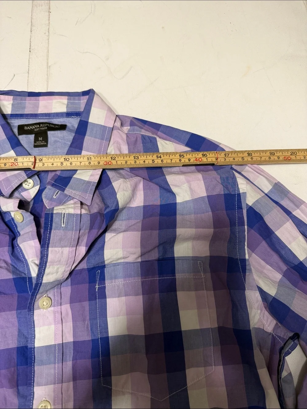 Banana Republic Men’s Medium Purple Plaid Button-Down Shirt Long Sleeve Cotton